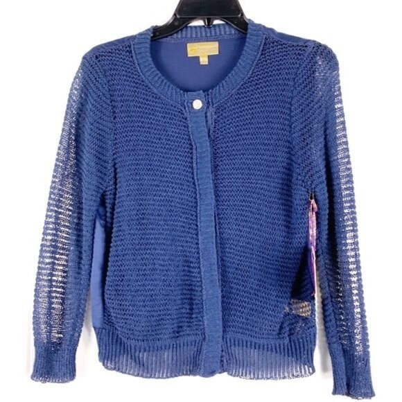 Princess Vera Wang Cropped Blue Cardigan Size Junior’s Large Small Flaw - Picture 1 of 15